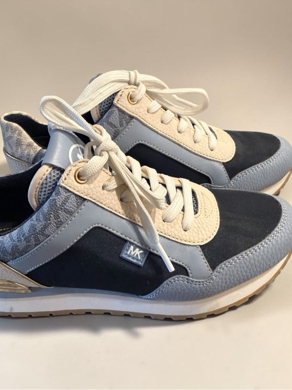 Michael Kors Blue, Navy & Cream Mixed-Material Sneakers